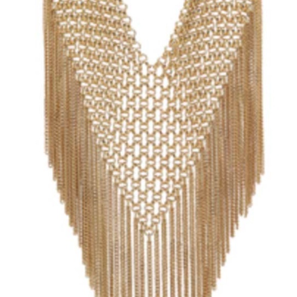 FRINGE BENEFITS BIB NECKLACE, 15 INCHES LONG & 3.5 INCH EXTENDER, METAL FRINGE, - Picture 1 of 1